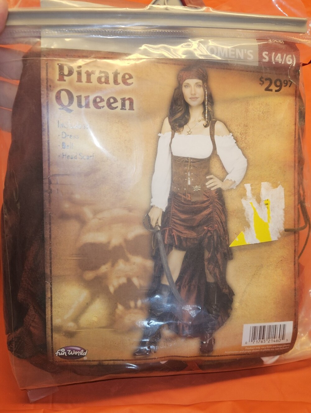 Pirate Queen Adult Costume Hi Low Hem Dress Small 4/6 New In Original Package